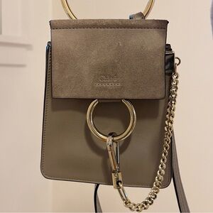 Chloe Mini Faye Taupe Leather and Suede Crossbody Bag